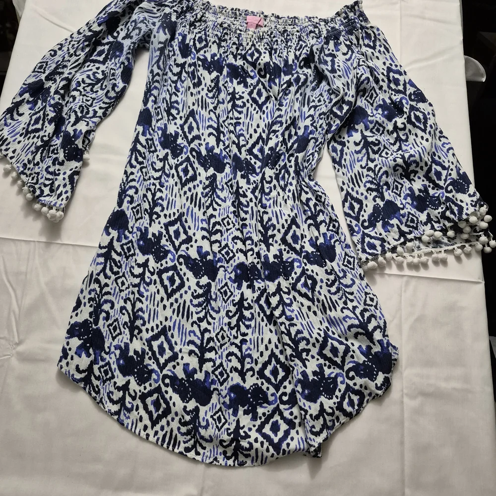 Lilly Pulitzer Blue and White Strapless Dress Xl - Picture 6 of 7